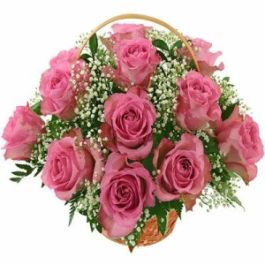 布バスケット小　赤とピンクの薔薇　ハンドメイド ピンクのバラ25本のバスケット | ドバイで手作り