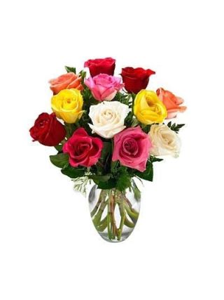 12 MIX DE ROSES DANS UN VASE - Fleurs Fraîches Dubaï