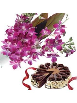 دوازده گل ارکیده بادامی و یک کیلو کیک شکلات - گل تازه دبی