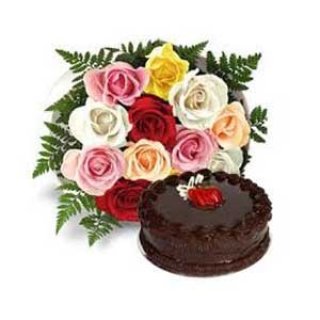 18 halo-halong rosas na may 1 kg cake na tsokolate - Sariwang Bulaklak Dubai