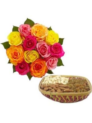 24 KALIBO NG MGA ROSE BUNCH NA MAY 1 KG NA PINILING DRYFRUITS - Sariwang Bulaklak Dubai