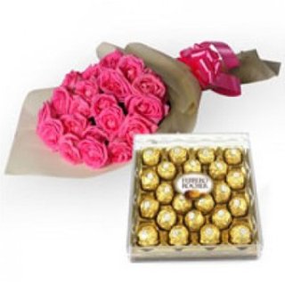 24 Rosas Con 24 Piezas De Ferrero Rocher - Flores Frescas Dubái