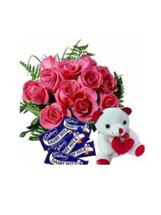 24 Rosas Con Cadbury Lácteos La Leche Y 6 Pulgadas De Peluche - Flores Frescas Dubái