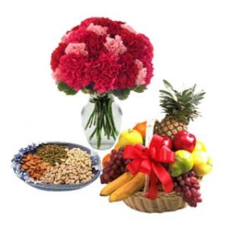 24 rosse e garofani rosa in un vaso da 500 g. Mescolare Dryfruits N 2 kg cesto di frutta - Fiori Freschi Dubai