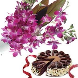 Doce Orquídeas Moradas y 1 Kg de Pastel de Chocolate - Flores Frescas Dubái