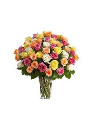 Mixed colour roses in Vase 75 flowers. - Fresh Flowers Dubai