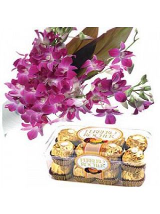 Les orchidées avec des chocolats Ferrero Rocher - Fleurs Fraîches Dubaï