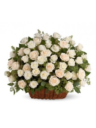 Panier De Roses Blanches 50 Tiges - Fleurs Fraîches Dubaï