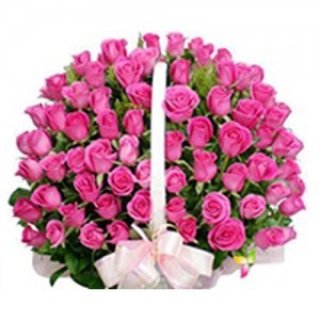กระเช้ากุหลาบสีชมพู 50 ดอก - ดอกไม้สด ดูไบ